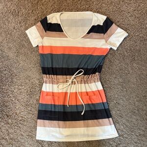 Striped Short Sleeve Dress with drawstring